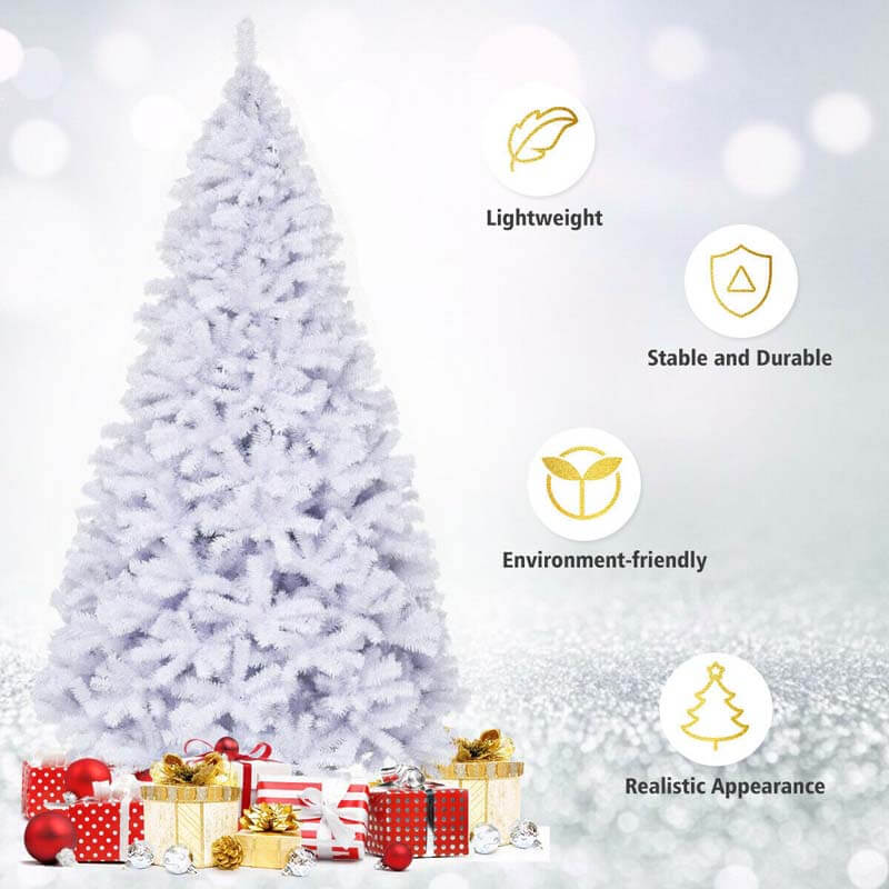 9FT Unlit White Artificial Christmas Tree with Metal Stand, 2132 PVC Branch Tips, Premium Hinged Spruce Xmas Full Tree for Indoor Holiday Decor