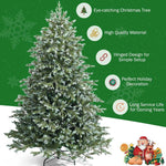 7FT Artificial Christmas Tree Feel Real Unlit Spruce Hinged Xmas Tree with 1260 Mixed PE PVC Branch Tips & Metal Stand