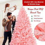 7.5FT Pink Artificial Christmas Tree Hinged Spruce Full Xmas Tree with Foldable Metal Stand