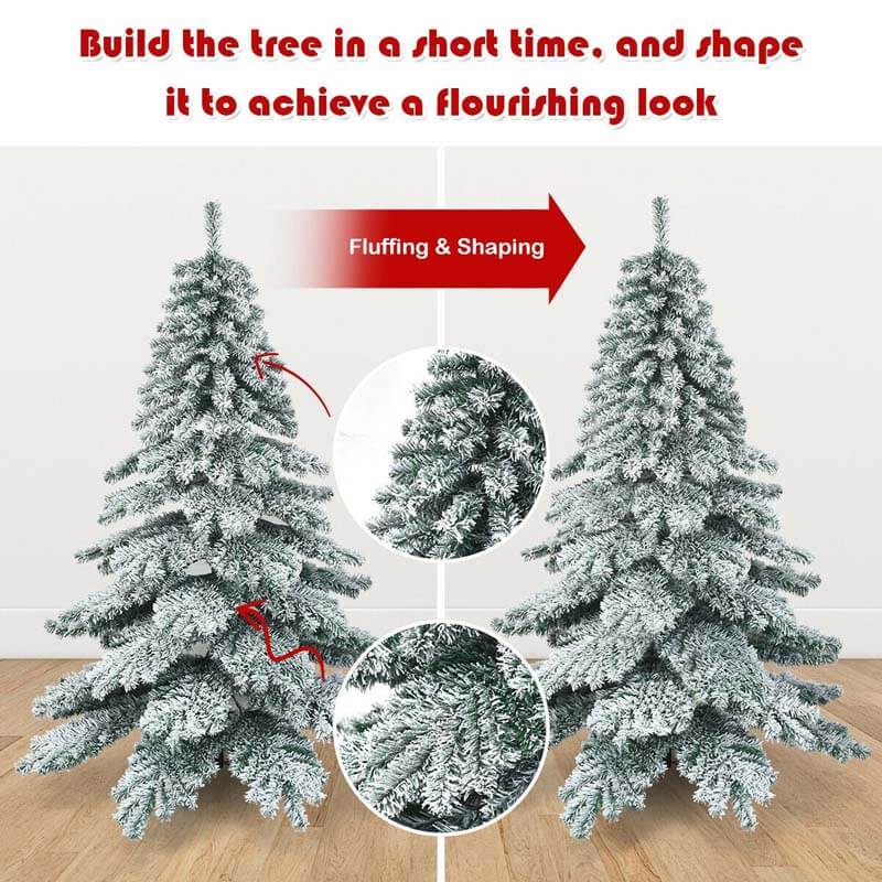 6FT Snow Flocked Artificial Christmas Tree Hinged Alaskan Pine Xmas Tree with 657 PVC Branch Tips & Solid Metal Stand for Outdoor Indoor Use