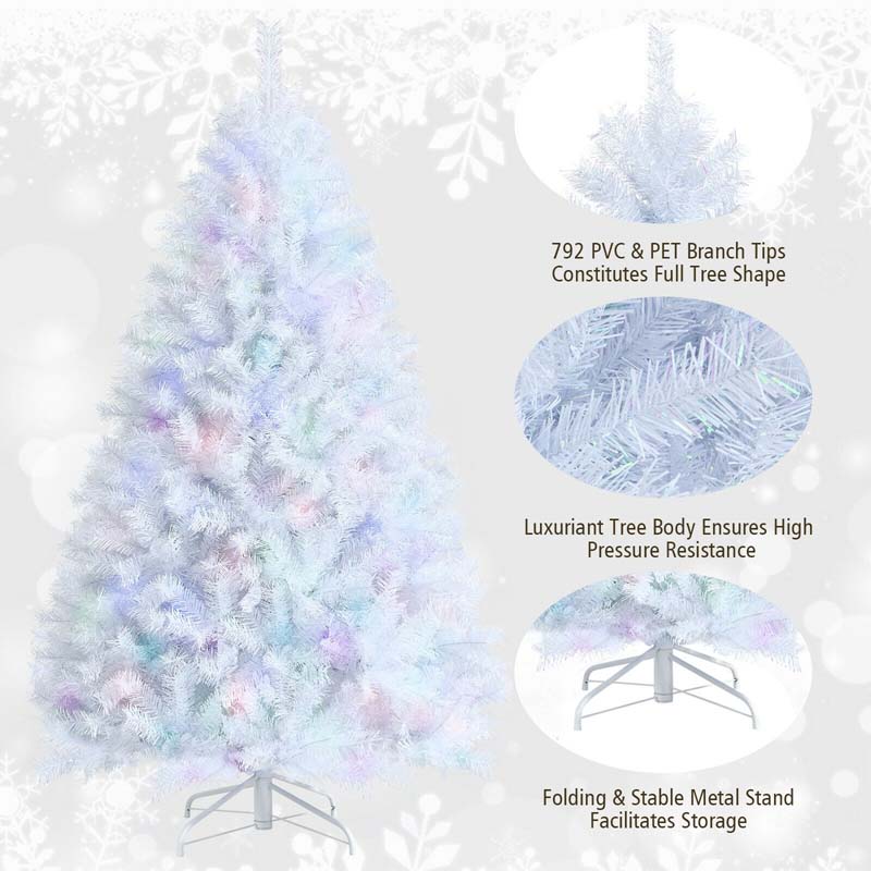 6FT White Artificial Christmas Tree Unlit Hinged Full Xmas Pine Tree with 792 Iridescent Branch Tips & Metal Stand for Home Office Holiday Decor