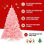 6FT Pink Christmas Tree Artificial Hinged Spruce Full Xmas Tree with Foldable Metal Stand