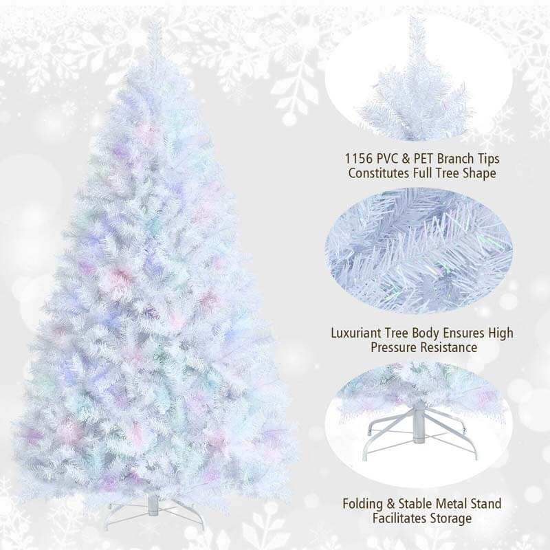 7FT White Artificial Christmas Tree Unlit Hinged Full Xmas Pine Tree with 1156 Iridescent Branch Tips & Metal Stand for Home Office Holiday Decor