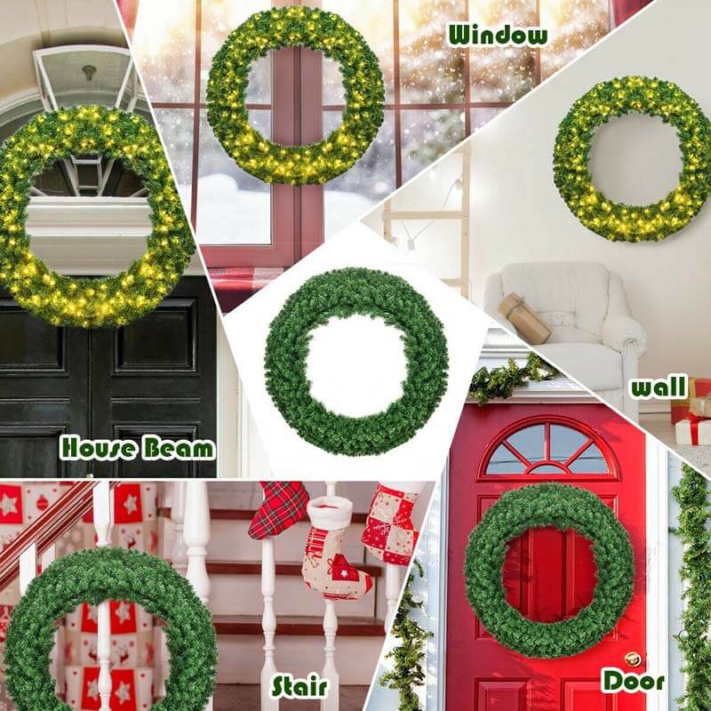 48" Pre-lit Cordless Artificial Christmas Wreath 714 Branch Tips with 200 LED Lights & Timer, Hanging Xmas Decor for Home Front Door Wall