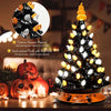 15 Inch Hand-Painted Black Tabletop Ceramic Halloween Tree with 12 Built-in Lights