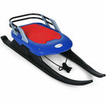 Kids Folding Snow Sled with Leather Cushioned Seat, Ski Sled Snow Racer Sled with Tow Rope