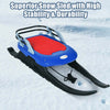 Kids Folding Snow Sled with Leather Cushioned Seat, Ski Sled Snow Racer Sled with Tow Rope