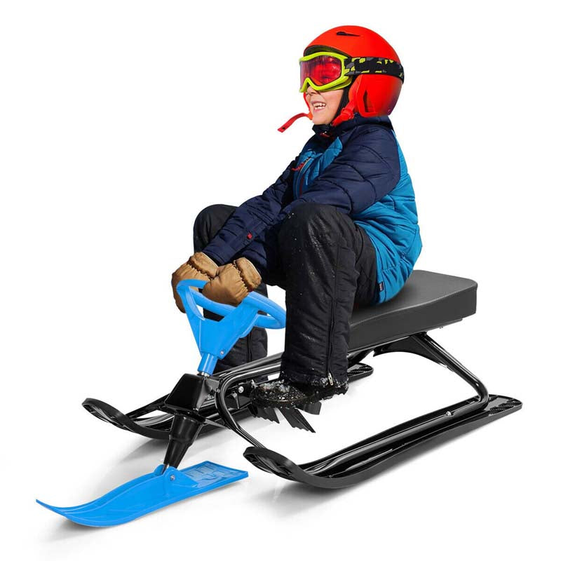 Kids Snow Racer Sled with Steering Wheel and Double Brake System