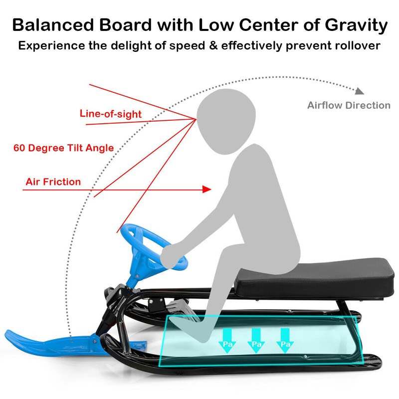 Kids Snow Racer Sled with Steering Wheel and Double Brake System