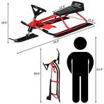 Kids Snow Racer Sled with Steering Wheel and Double Brakes Pull Rope Slider