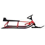 Kids Snow Racer Sled with Steering Wheel and Double Brakes Pull Rope Slider