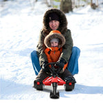 Kids Snow Racer Sled with Steering Wheel and Double Brakes Pull Rope Slider