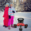 Kids Snow Racer Sled with Steering Wheel and Double Brakes Pull Rope Slider