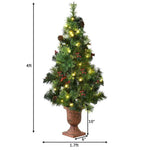 4FT Pre-Lit Entrance Christmas Tree with 60 Warm LED Lights, Red Berries & Pine Cones, Porch Xmas Tree for Indoor Outdoor Holiday Decors