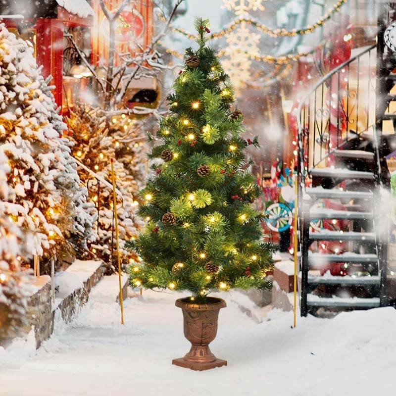 3FT LED Christmas Entrance Tree with Red Berries Pine Cones