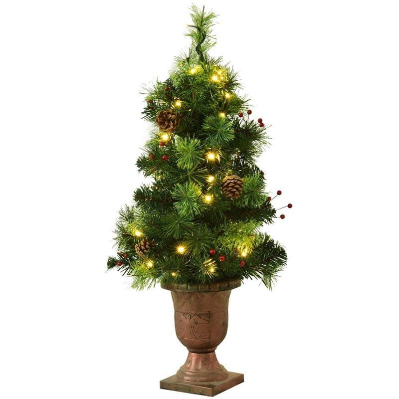 4FT Pre-Lit Entrance Christmas Tree with 60 Warm LED Lights, Red Berries & Pine Cones, Porch Xmas Tree for Indoor Outdoor Holiday Decors