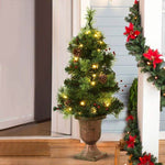 3FT LED Christmas Entrance Tree with Red Berries Pine Cones