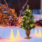 4FT Pre-Lit Entrance Christmas Tree with 60 Warm LED Lights, Red Berries & Pine Cones, Porch Xmas Tree for Indoor Outdoor Holiday Decors