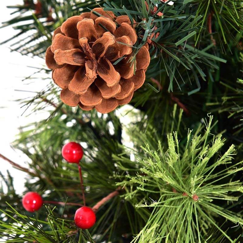 3FT LED Christmas Entrance Tree with Red Berries Pine Cones