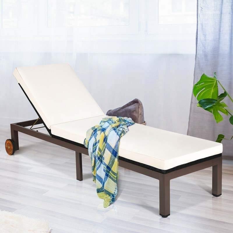 Outdoor Cushioned Rattan Chaise Lounger - Bestoutdor