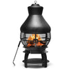 Patio Wood Burning Fire Pit Chimenea Heavy Duty Chiminea Outdoor Fireplace with 2-Piece Log Grate & 360° Wire Mesh for Garden Backyard