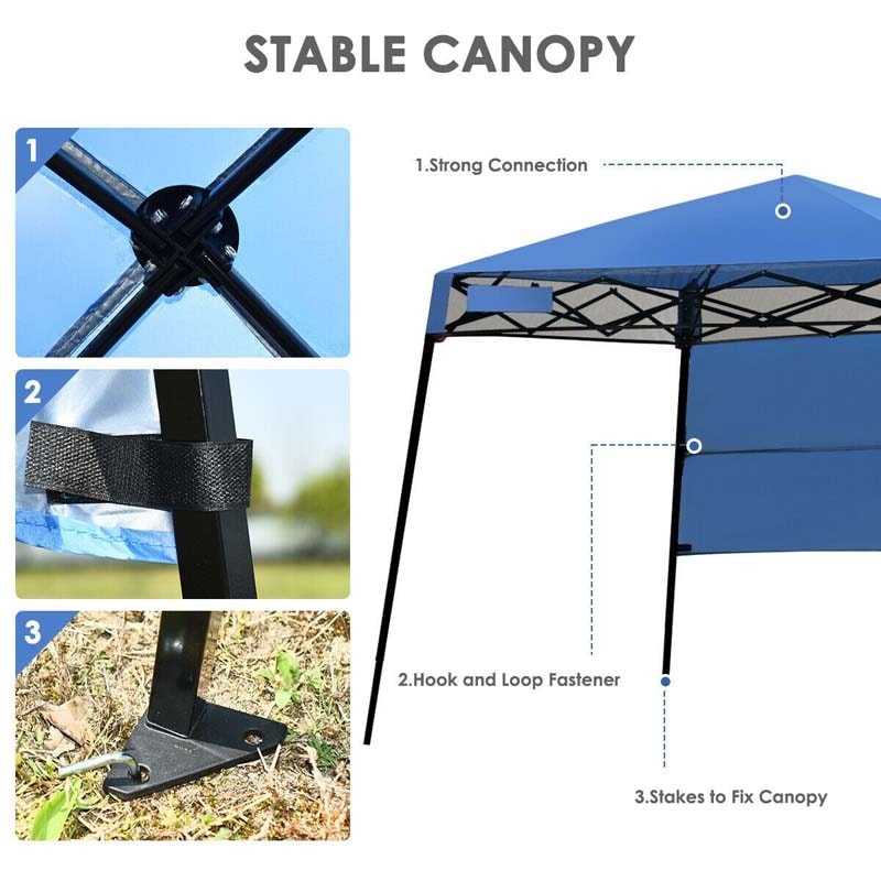 7 x 7 FT Slant Leg Pop Up Canopy Tent Portable Canopy Tent Backpack Canopy with Carry Bag & 4 Stakes