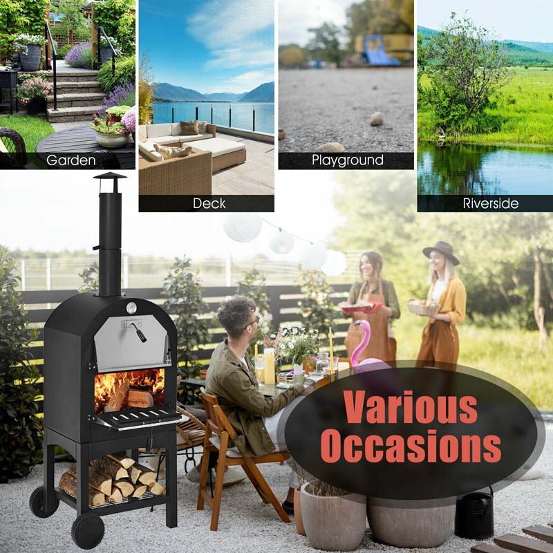 Outdoor Pizza Oven Portable Wood Fired Pizza Oven with Pizza Stone & Waterproof Cover