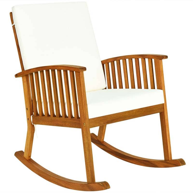 Acacia Wood Outdoor Rocking Chair Garden Patio Rocker with Detachable Back & Seat Cushions