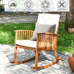 Acacia Wood Outdoor Rocking Chair Garden Patio Rocker with Detachable Back & Seat Cushions