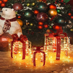 3PCS Christmas Lighted Gift Boxes Indoor Outdoor Xmas Decorative Boxes with 60 LED Lights & Waterproof Plug