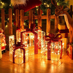 3PCS Christmas Lighted Gift Boxes Indoor Outdoor Xmas Decorative Boxes with 60 LED Lights & Waterproof Plug