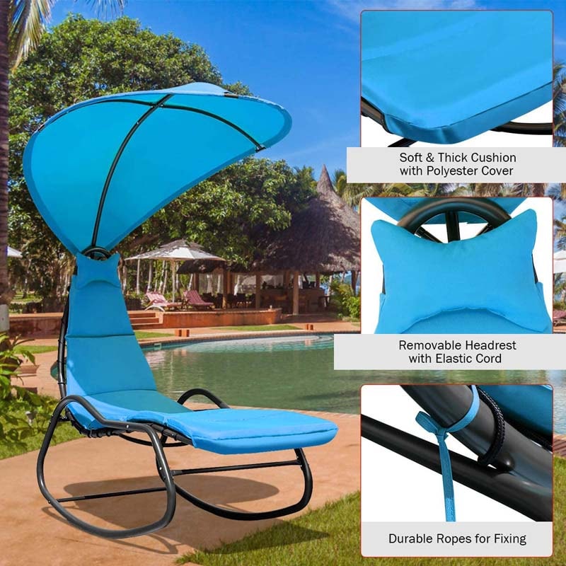 Patio Hanging Chaise Lounge Swing Lounge Chair with Removable Canopy