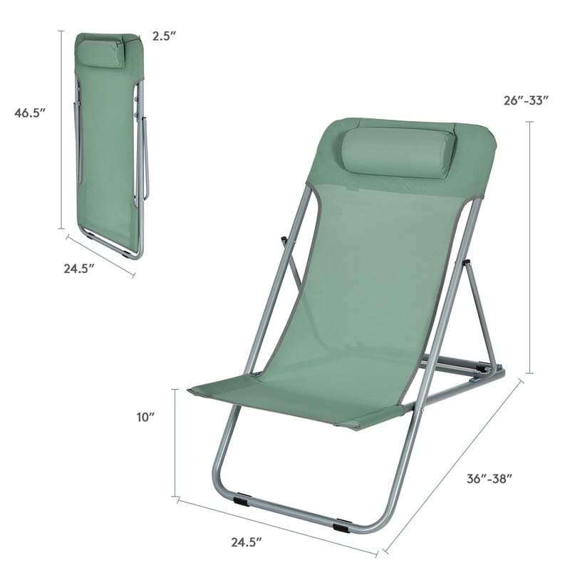 2 Pack Folding Backpack Beach Chairs Portable Camping Chairs Summer Deckchairs with 3 Adjustable Positions & Headrest