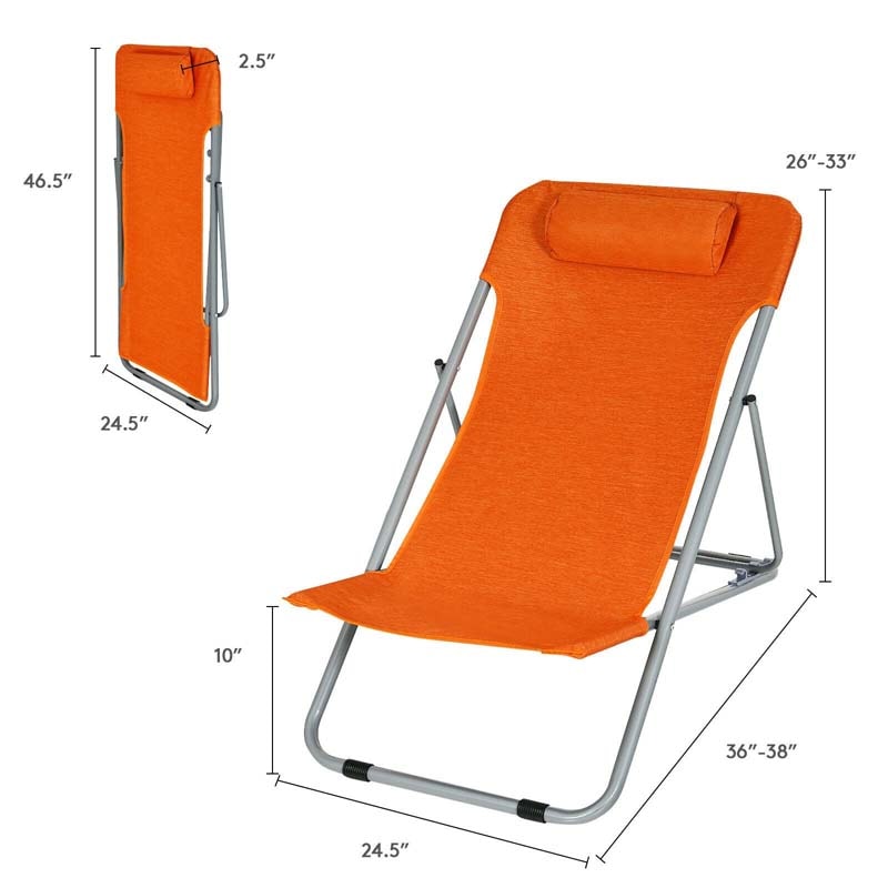 2-Pack Beach Chairs, Folding Lounge Chairs with Adjustable Backrests & Headrests, Portable Lightweight Chairs for Camping, Deck, Sunbathing