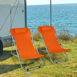 2-Pack Beach Chairs, Folding Lounge Chairs with Adjustable Backrests & Headrests, Portable Lightweight Chairs for Camping, Deck, Sunbathing