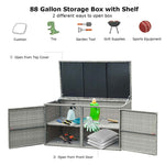 88 Gallon Wicker Deck Box Rattan Outdoor Storage Box Patio Container Cabinet with Separate Storage Shelf