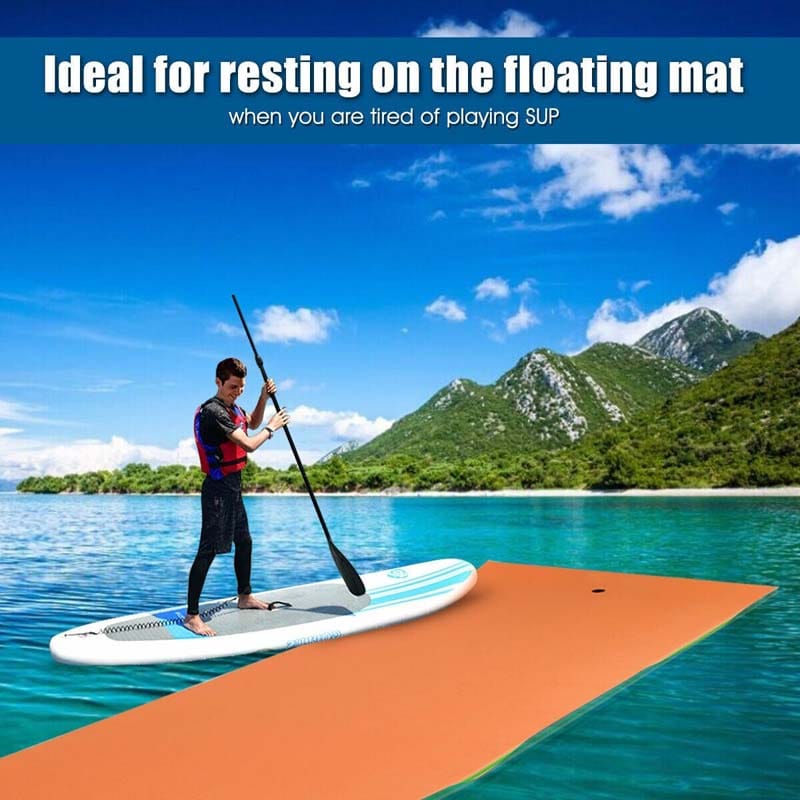 12' x 6' Floating Water Pad 3 Layer Tear-Resistant XPE Foam Water Mat Roll-Up Floating Island for Pool Lake with Mooring Device & Straps