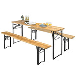 3 Pcs Folding Picnic Table Bench Set 70'' Portable Wooden Beer Garden Table with Seating