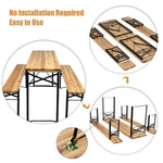 3 Pcs Folding Picnic Table Bench Set 70'' Portable Wooden Beer Garden Table with Seating