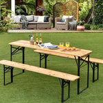 3 Pcs Folding Picnic Table Bench Set 70'' Portable Wooden Beer Garden Table with Seating