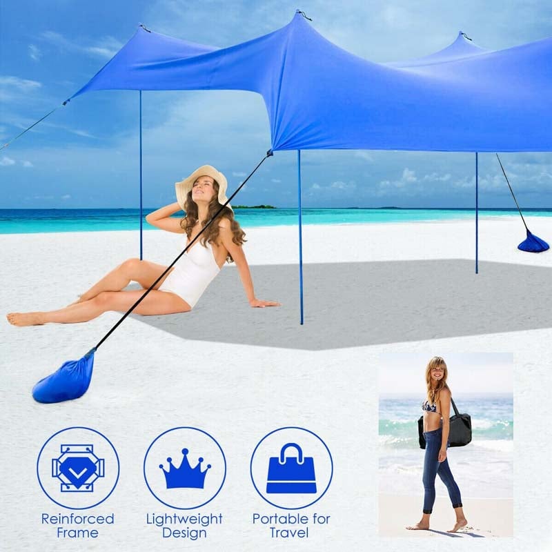 10 FT x 9 FT Family Beach Tent Canopy Outdoor Sunshade with 4 Poles Sandbag Anchors