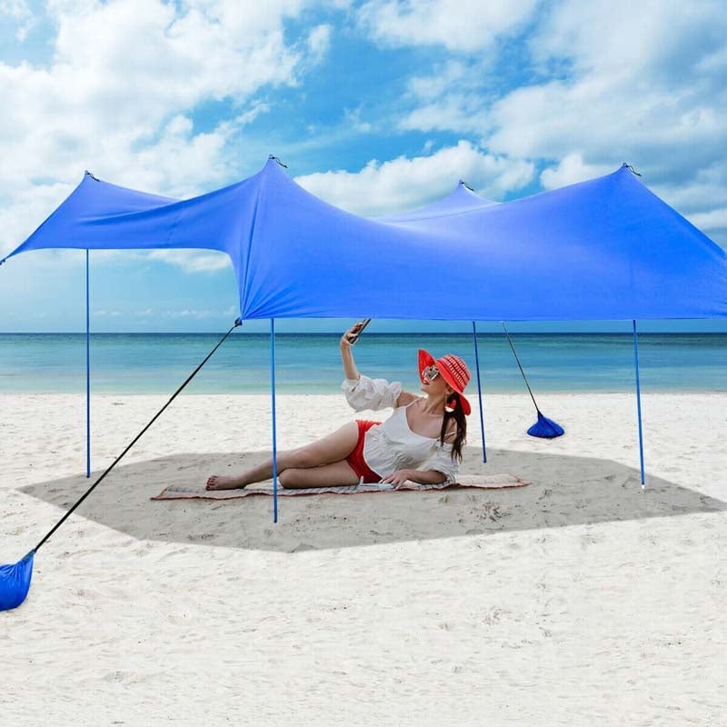 10 FT x 9 FT Family Beach Tent Canopy Outdoor Sunshade with 4 Poles Sandbag Anchors