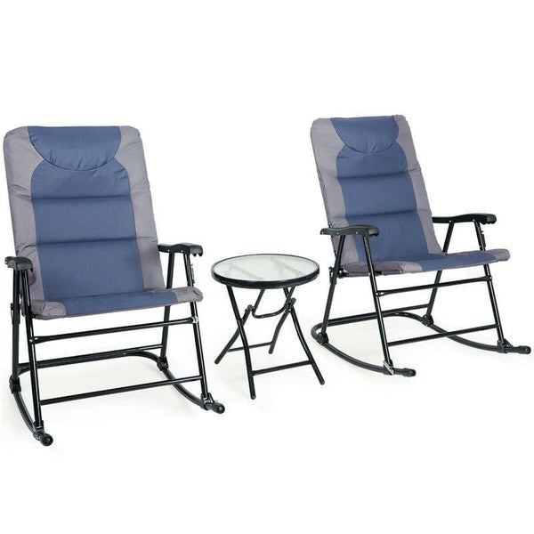 3 Pcs Outdoor Folding Rocking Chair Table Set with Cushion - Bestoutdor