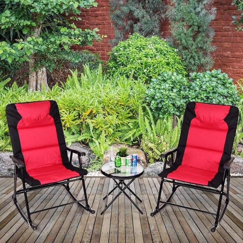 3 Pcs Outdoor Folding Rocking Chair Table Set with Cushion - Bestoutdor