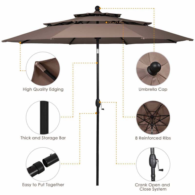 10ft 3 Tier Auto-tilt Patio Market Umbrella with Double Vented