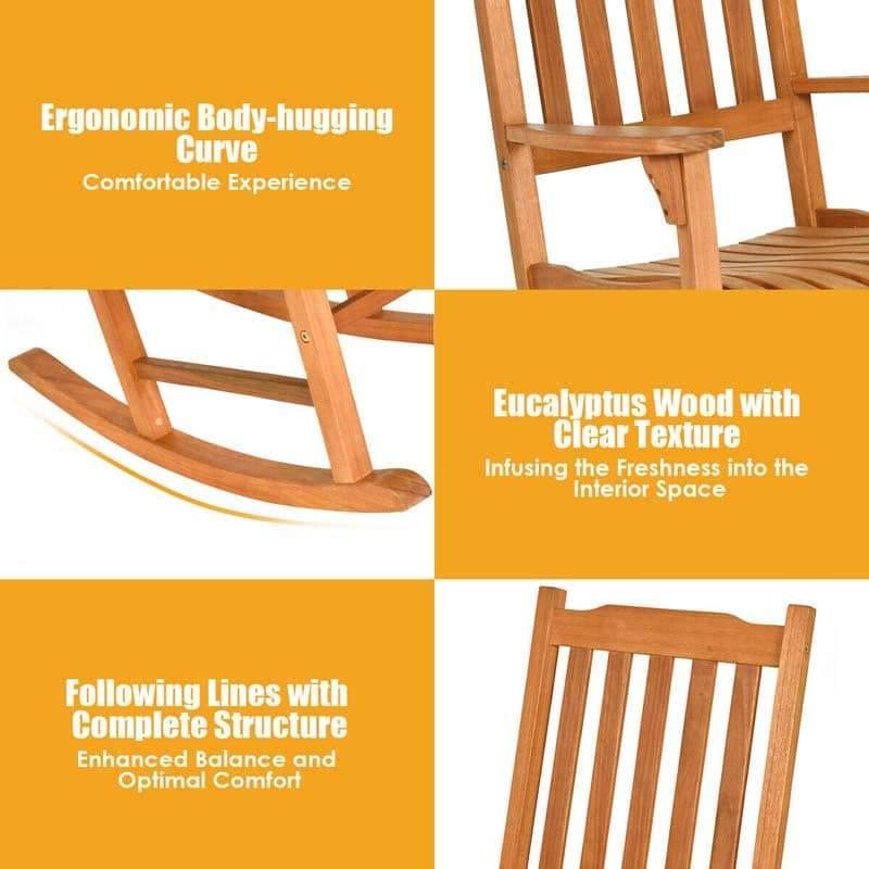 3 Pcs Eucalyptus Rocking Chair with Coffee Table - Bestoutdor