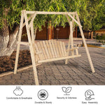 Wooden Hanging Porch Swing Outdoor Swing Bench Chair with Curved Back