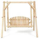 Wooden Hanging Porch Swing Outdoor Swing Bench Chair with Curved Back