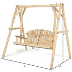 Wooden Hanging Porch Swing Outdoor Swing Bench Chair with Curved Back