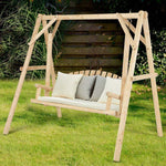 Wooden Hanging Porch Swing Outdoor Swing Bench Chair with Curved Back